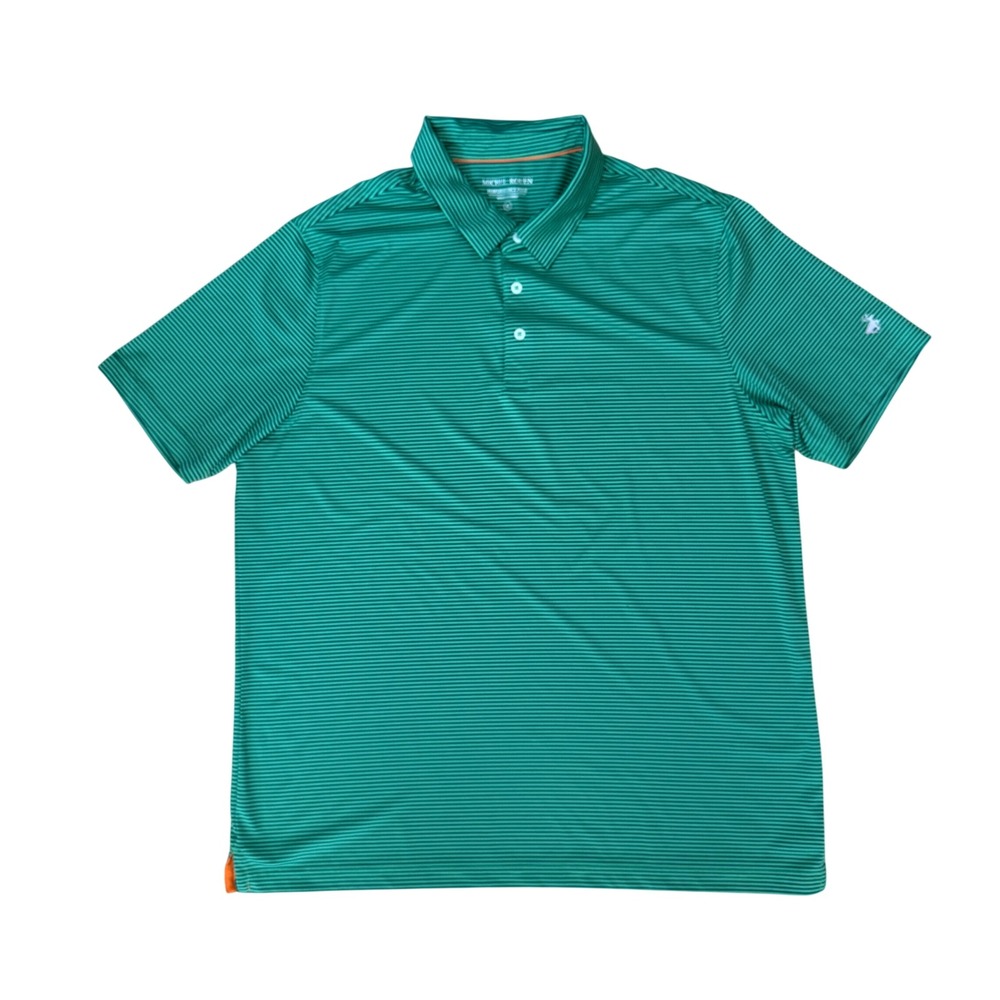Michel Rouen Mens XL Performance Polo Shirt Green Striped Short Sleeve Golf Tee